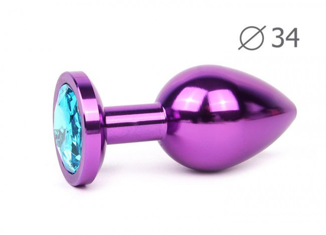 Коническая фиолетовая анальная втулка с голубым кристаллом - 8,2 см., Anal Jewelry Plug Коническая фиолетовая анальная втулка с голубым кристаллом - 8,2 см., Anal Jewelry Plug
