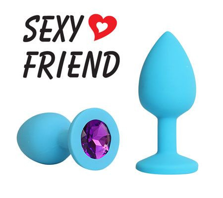 Голубая конусовидная анальная пробка с фиолетовым кристаллом - 7,3 см., Bior toys