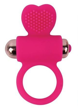 Розовое эрекционное виброкольцо с сердечком, Bior toys