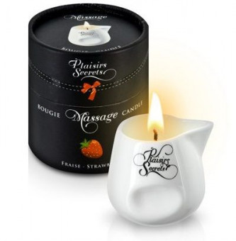 Массажная свеча с ароматом клубники Bougie de Massage Gourmande Fraise - 80 мл., Plaisir Secret