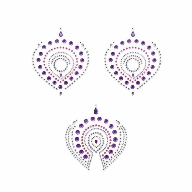 Фиолетово-розовые наклейки на грудь и зону бикини FLAMBOYANT, Bijoux Indiscrets