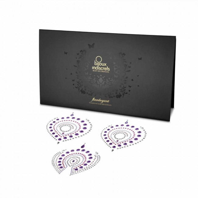 Фиолетово-розовые наклейки на грудь и зону бикини FLAMBOYANT, Bijoux Indiscrets