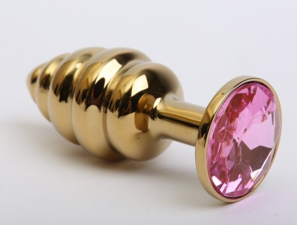 Золотистая рифлёная пробка с розовым стразом - 8,2 см., 4sexdreaM Золотистая рифлёная пробка с розовым стразом - 8,2 см., 4sexdreaM