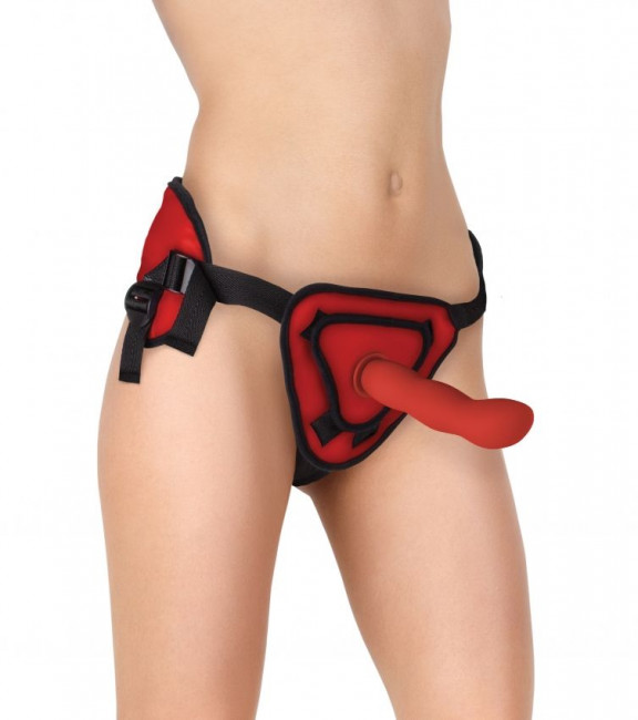 Красный страпон Deluxe Silicone Strap On 8 Inch с волнистой насадкой - 20,5 см., Shots Media BV