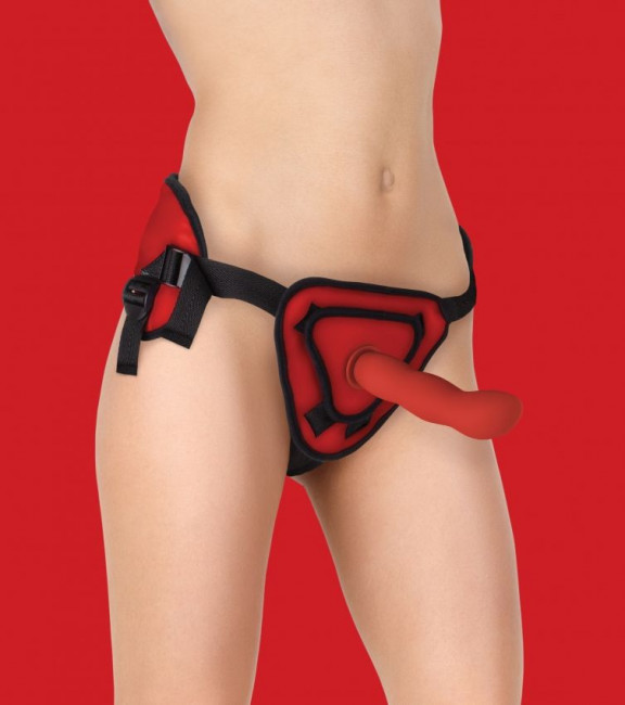 Красный страпон Deluxe Silicone Strap On 8 Inch с волнистой насадкой - 20,5 см., Shots Media BV