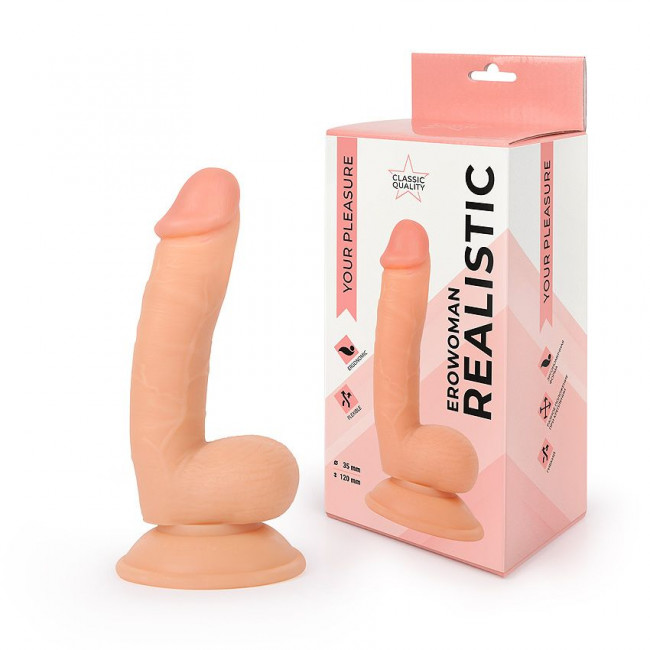 Реалистичный фаллоимитатор Erowoman телесного цвета на присоске, Bior toys