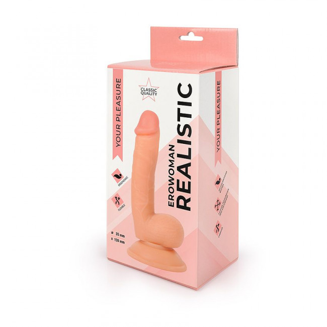 Реалистичный фаллоимитатор Erowoman телесного цвета на присоске, Bior toys