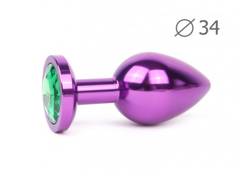 Коническая фиолетовая анальная втулка с зеленым кристаллом - 8,2 см., Anal Jewelry Plug