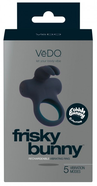 Чёрное эрекционное перезаряжаемое виброкольцо VeDO Frisky Bunny, VeDO Чёрное эрекционное перезаряжаемое виброкольцо VeDO Frisky Bunny, VeDO