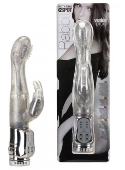 Вибратор с блёстками и клиторальным стимулятором WATERPROOF ROTATING G-SPOT RABBIT - 17,5 см., Seven Creations