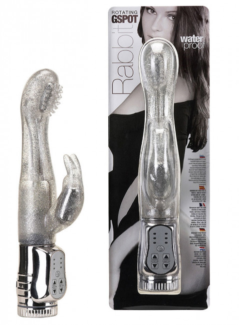 Вибратор с блёстками и клиторальным стимулятором WATERPROOF ROTATING G-SPOT RABBIT - 17,5 см., Seven Creations