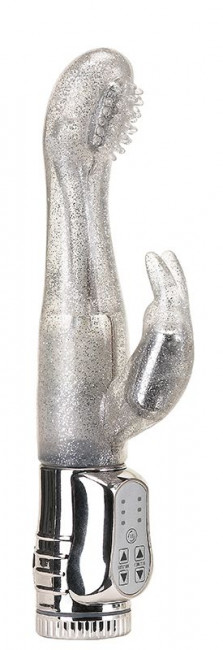 Вибратор с блёстками и клиторальным стимулятором WATERPROOF ROTATING G-SPOT RABBIT - 17,5 см., Seven Creations
