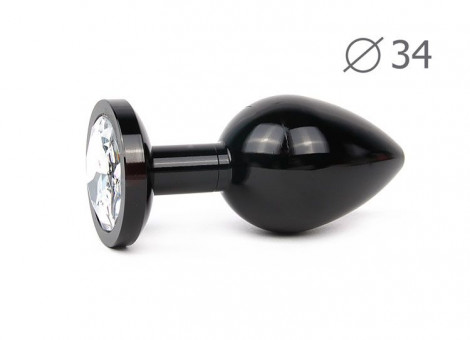 Коническая черная анальная втулка с прозрачным кристаллом - 8,2 см., Anal Jewelry Plug