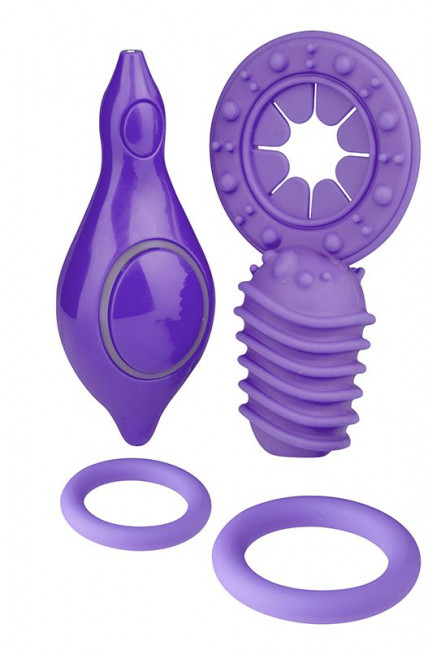 Комплект из 3 фиолетовых эрекционных колец и контроллера вибрации NEON PLEASURE STATION, Dream Toys