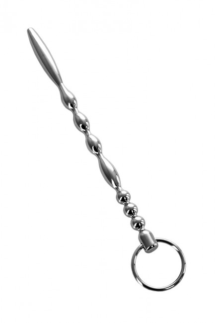 Серебристый фигурный уретральный плаг с кольцом в основании TOYFA Metal - 19 см., ToyFa