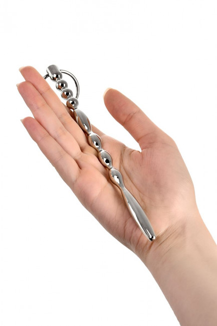 Серебристый фигурный уретральный плаг с кольцом в основании TOYFA Metal - 19 см., ToyFa