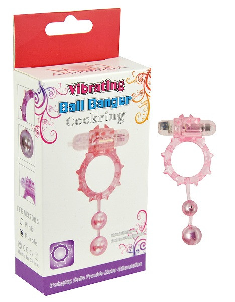Розовое виброкольцо с 2 утяжеляющими шариками Ball Banger Cock Ring, Howells