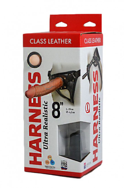 Насадка-фаллоимитатор на кожаных трусиках Harness Ultra Realistic 8" - 20 см., LOVETOY (А-Полимер)