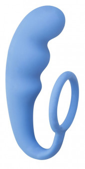 Голубое эрекционное кольцо с анальным стимулятором Mountain Range Anal Plug, Lola toys
