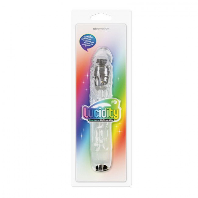 Прозрачный вибромассажёр Starburst Light Up - 22,2 см., NS Novelties
