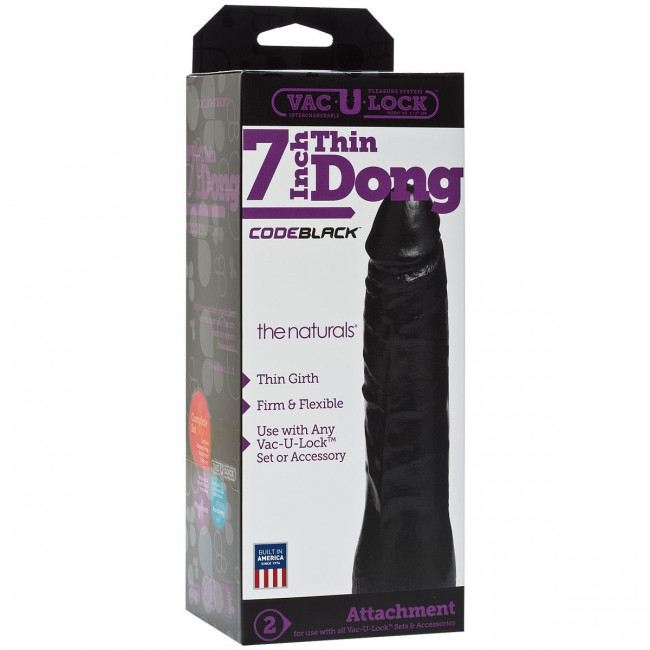 Насадка-фаллоимитатор для страпон-систем Vac-U-Lock CodeBlack 7 Inch Thin Dong - 18,3 см., Doc Johnson