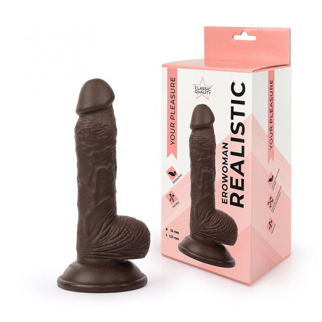 Коричневый реалистичный фаллоимитатор Erowoman на присоске, Bior toys