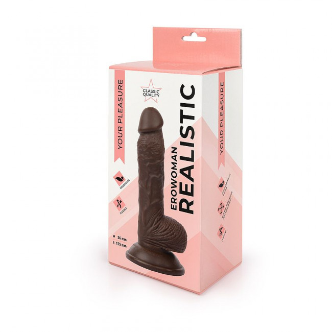 Коричневый реалистичный фаллоимитатор Erowoman на присоске, Bior toys