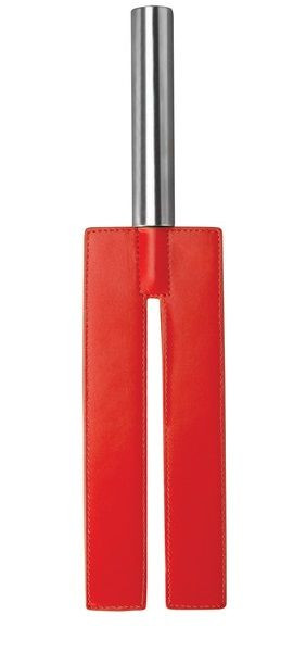 Красная П-образная шлёпалка Leather Slit Paddle - 35 см., Shots Media BV