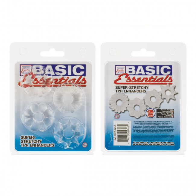 Набор из 4 прозрачных эрекционных колец Basic Essentials, California Exotic Novelties