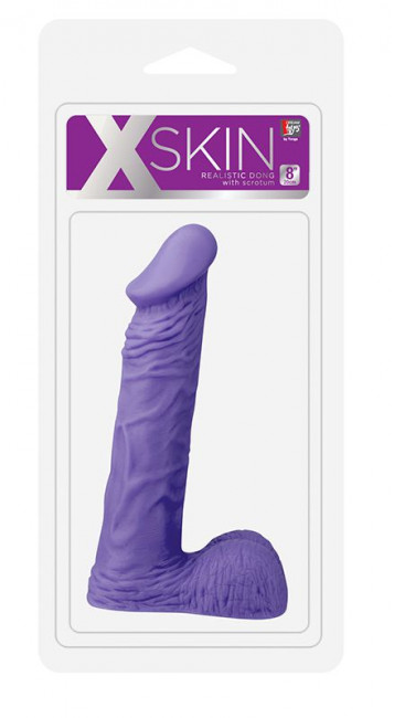Фиолетовый фаллоимитатор с мошонкой XSKIN 8 PVC DONG - 20,3 см., Dream Toys
