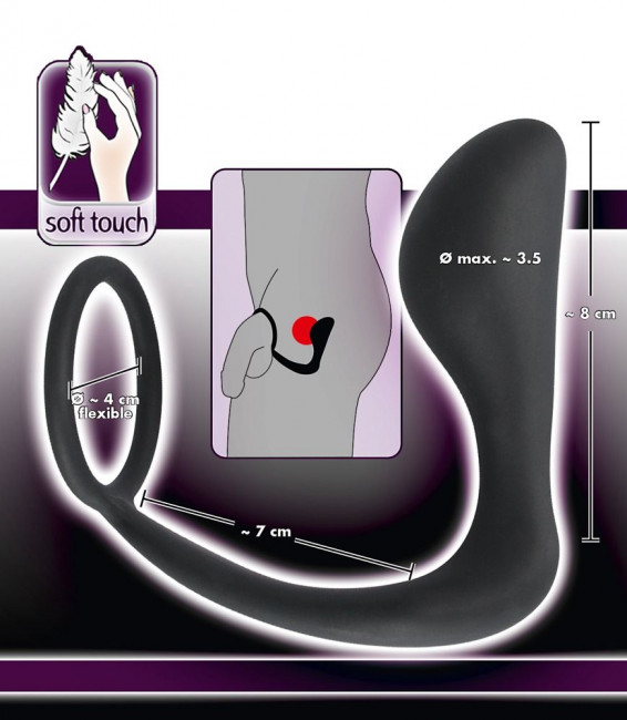 Чёрное эрекционное кольцо с анальной пробкой Black Velvets Ring & Plug, Orion