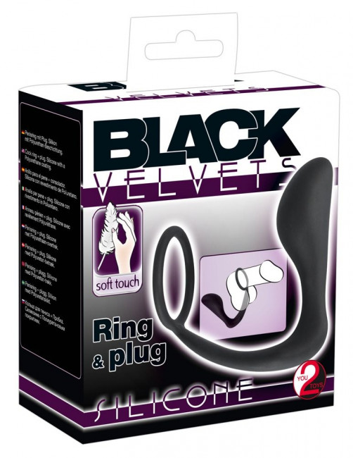 Чёрное эрекционное кольцо с анальной пробкой Black Velvets Ring & Plug, Orion