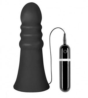 Большой чёрный анальный вибратор MENZSTUFF VIBRATING BUTTCRASHER RIBBED - 20 см., Dream Toys