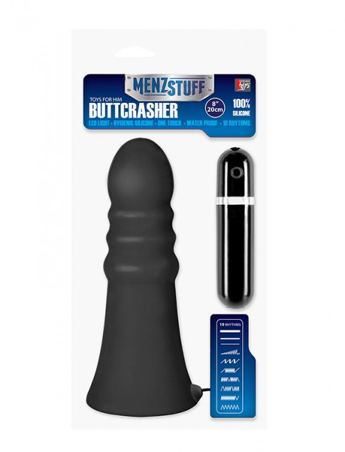 Большой чёрный анальный вибратор MENZSTUFF VIBRATING BUTTCRASHER RIBBED - 20 см., Dream Toys