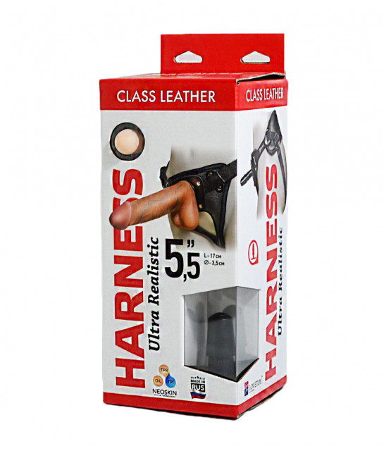 Насадка-фаллоимитатор на кожаных трусиках Harness Ultra Realistic 5,5" - 17 см., LOVETOY (А-Полимер)
