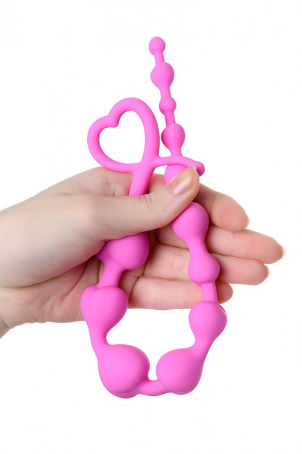 Розовая силиконовая анальная цепочка Long Sweety - 34 см., ToyFa