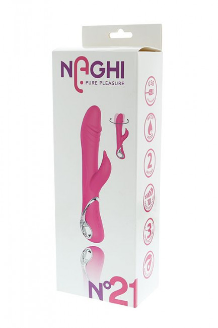 Розовый ротатор NAGHI NO.21 RECHARGEABLE DUO VIBRATOR с клиторальным отростком, Tonga