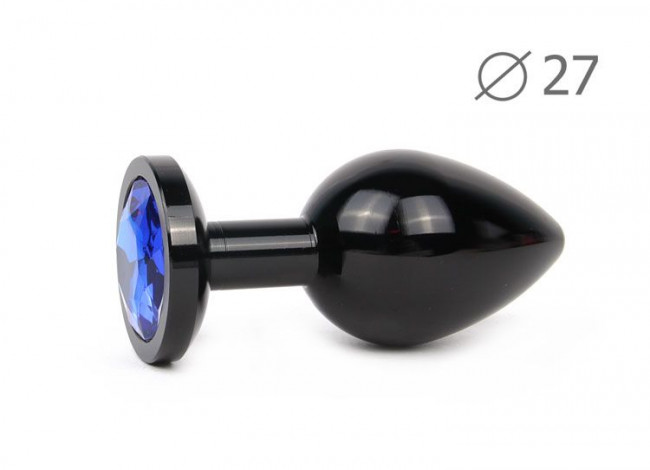 Коническая черная анальная втулка с синим кристаллом - 7 см. , Anal Jewelry Plug
