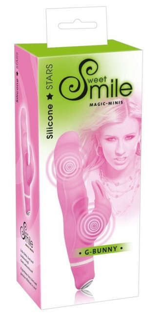 Розовый вибратор Smile Bunny с клиторальным зайчиком - 15 см., Orion