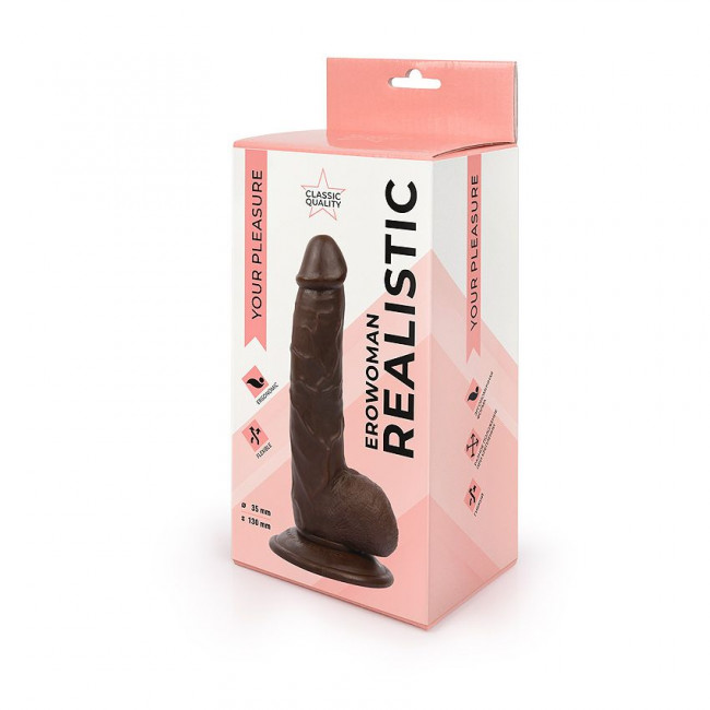 Реалистичный фаллоимитатор коричневого цвета Erowoman, Bior toys