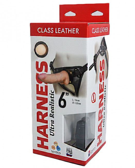 Насадка-фаллоимитатор на кожаных трусиках Harness Ultra Realistic 6" - 16 см., LOVETOY (А-Полимер)