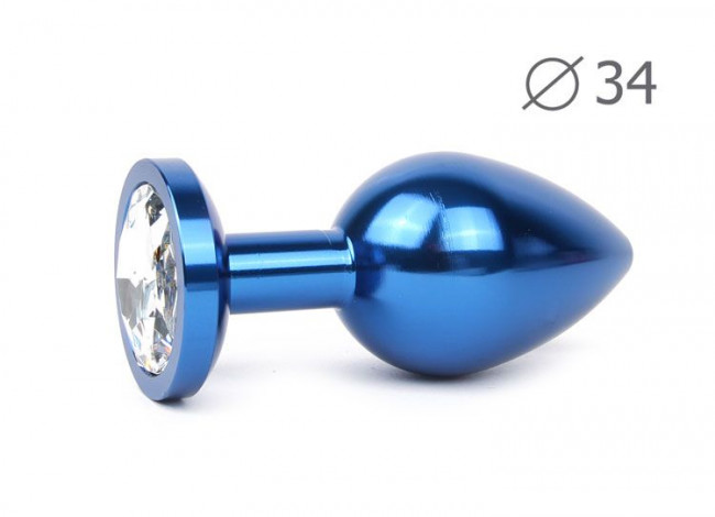 Коническая синяя анальная втулка с прозрачным кристаллом - 8,2 см., Anal Jewelry Plug