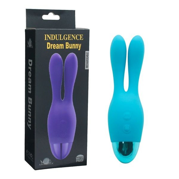 Голубой вибратор INDULGENCE Rechargeable Dream Bunny - 15 см.