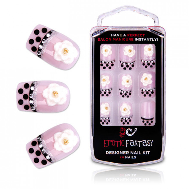 Типсы для ногтей из акрила Black Dots & Crystal, Erotic Fantasy