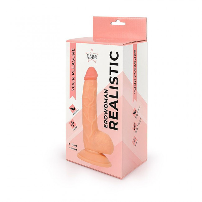 Телесный реалистичный фаллоимитатор Erowoman на присоске, Bior toys Телесный реалистичный фаллоимитатор Erowoman на присоске, Bior toys