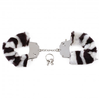 Металлические наручники Original Furry Cuffs с мехом под зебру, Pipedream