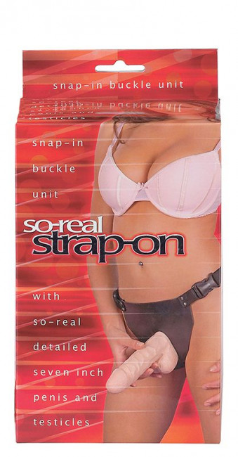 Фаллопротез женский с мошонкой SO-REAL STRAP-ON - 17,8 см., Seven Creations Фаллопротез женский с мошонкой SO-REAL STRAP-ON - 17,8 см., Seven Creations