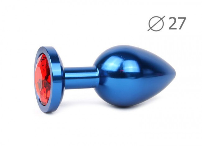 Коническая синяя анальная втулка с красным кристаллом - 7 см., Anal Jewelry Plug