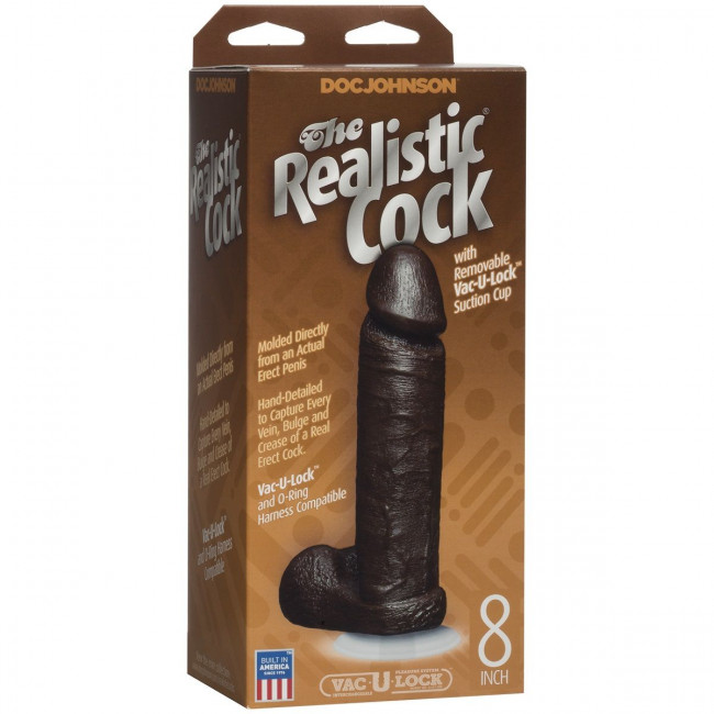 Коричневый фаллоимитатор The Realistic Cock 8” with Removable Vac-U-Lock Suction Cup - 20,57 см., Doc Johnson