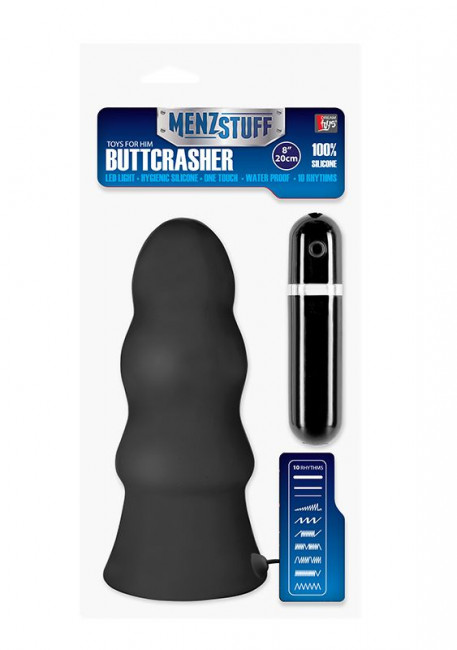 Чёрная виброёлочка MENZSTUFF VIBRATING BUTTCRASHER WAVED - 20 см., Dream Toys